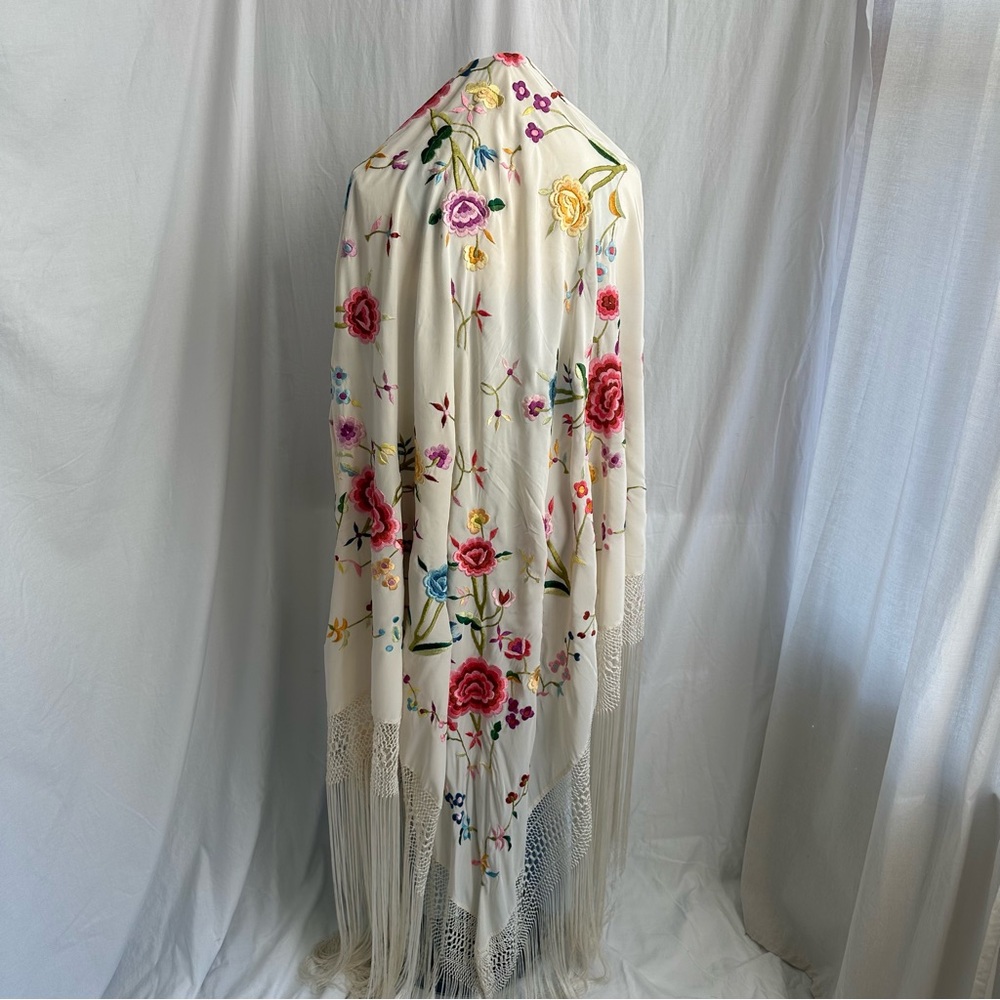 Vintage Large Piano Shawl - Embroidered